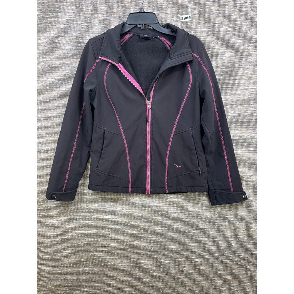 Hawke & Co Jacket Womens Small Black Softshell Full Zip Hooded Pink Trim Lined